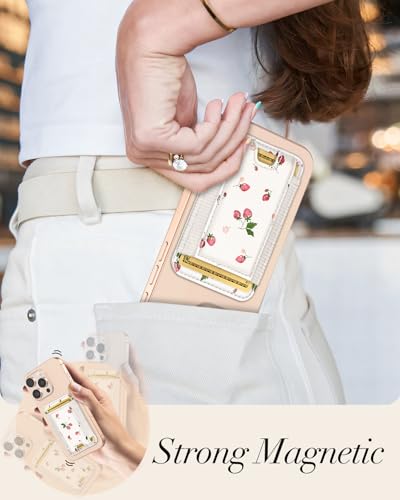 Compatible with Magsafe Wallet Magnetic Card Holder - for Women Leather Phone Wallet Fits 7 Cards Slim RFID Card Holder for iPhone 16/15/14/13/12 for Samsung S25 Ultra/S24 Ultra, Strawberry - style: Color Strawberry