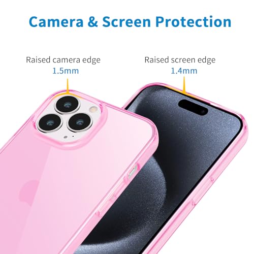 JJGoo Compatible with iPhone 15 Pro Case Clear, Soft Clear Fiexible TPU Phone Cases, Shockproof Transparent Bumper Cover Slim Thin Phone Case, Translucent Pink - color: Pink
