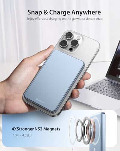 [0.3" Ultra Slim] [Alloy-Made] ULiXWH for Magsafe Portable Charger iPhone | 2026 Upgrade Fast Charging 5000mAh Magnetic Power Bank, Wireless Battery Pack for iPhone 17 Air 16 15 Pro Max 14 13, Blue - color: Blue