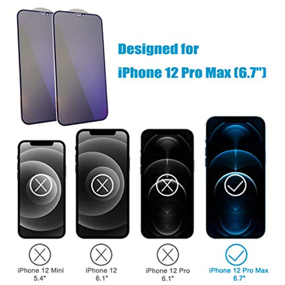 2 Pack Compatible with iPhone 12 Pro Max Privacy Screen Protector, Anti-Spy Anti-Blue Light Eye Protection Tempered Glass Film, Scratch Resistant, Full Coverage, Case Friendly - size: for iPhone 12 Pro Max