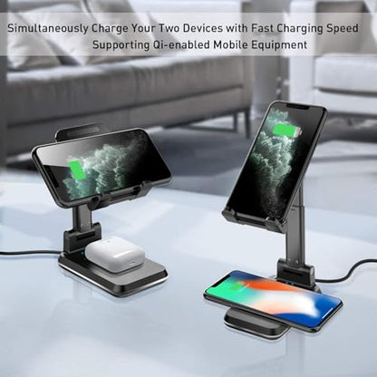 Dual 10W Wireless Charger Fast Foldable Compatible with ASUS Zenfone 11/12 Ultra, Stand 2-Coils Charging Pad Slim