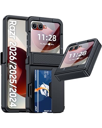 GooseBox for Motorola Razr 2026/Razr 2025 Case Wallet RFID Card Holder&Hinge Protection&HD Screen Protector, Full Body Shockproof Cover for Motorola Razr 2026/Razr 2025/Razr 2024(Black)