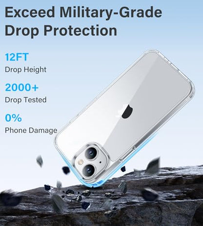 Vakoo Clear Case for iPhone 15 Plus, Anti-Yellowing | Hard Back with Military-Grade Drop Protection, Wireless Charging Compatible - color: Transparent, size: iPhone 15 Plus