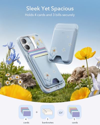 ESR Aura for MagSafe Wallet Women, 5 Card Holder for Phone, RFID Blocking | MagSafe Sticker Included, Slim Magnetic Wallet for iPhone 17/16/15/14/13/12, Selected Samsung, Tropical Paradise, Light Blue - color: Light Blue