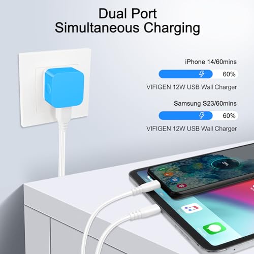 USB Charger Block, Wall Charger Cube for Samsung Galaxy A17 A16 5G A15 A14 A55 A56 A35 A36 Z Flip 7 Z Fold 7 S25 Ultra S24 FE,2Pack Fast Charging Brick for iPhone 17 16 15 14 13 12 11 Pro Max,Pixel 10 - color: Blue