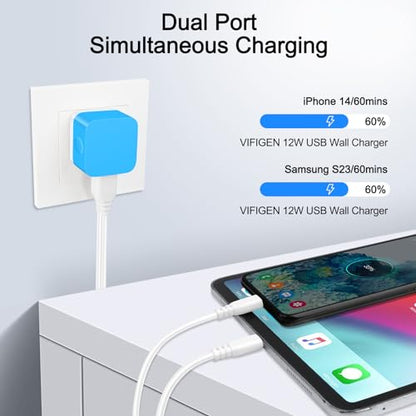 USB Charger Block, Wall Charger Cube for Samsung Galaxy A17 A16 5G A15 A14 A55 A56 A35 A36 Z Flip 7 Z Fold 7 S25 Ultra S24 FE,2Pack Fast Charging Brick for iPhone 17 16 15 14 13 12 11 Pro Max,Pixel 10 - color: Blue