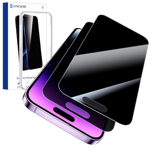SYNCWIRE Privacy Screen Protector for iPhone 14 Pro Max with Easy Installation Kit, [Military-Grade Protection] 9H Shatterproof Full Coverage Anti-Spy Tempered Glass, 6.7 inch [2-Pack] - size: iPhone 14 Pro Max