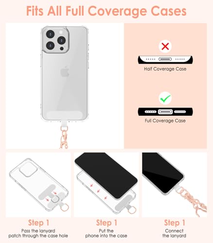 MoKo Universal Phone Lanyard, Metal Cell Phone Chain Crossbody Strap Anti-Theft Detachable Women Cellphone Lanyards Around The Neck with Patches for iPhone, Most Smartphones, Rose Gold - color: Rose Gold