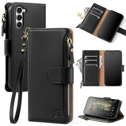 Shieldtop Compatible with Samsung Galaxy S23 5G Wallet Case with Card Holder,Women Men RFID Blocking PU Leather Flip Cover Wrist Strap Zipper Credit Card Slots,Phone Case for S23 5G 6.1",Black - color: Black, size: Galaxy S23 - 6.1"