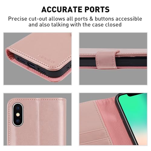 MONASAY Wallet Case for iPhone X/Xs with 3 Card Holders - Rosegold | Kickstand,RFID Blocking,6.6 feet of shock absorption,PU Leather,Strong Magnetic Closure,Fits 5.8 inch ONLY,screen Protector - color: Rosegold