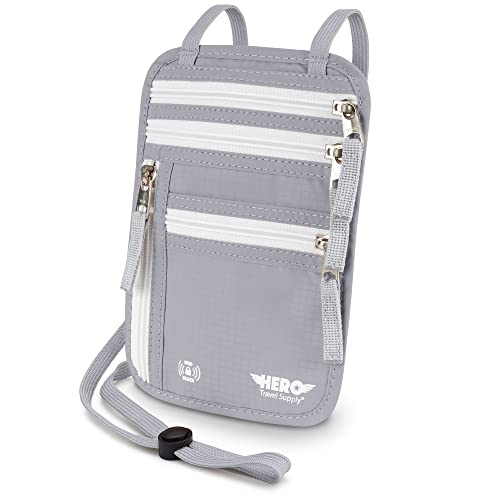 HERO Neck Wallet - RFID Blocking Passport Holder, Easy to Conceal Travel Pouch (Ash Grey) - color: Ash Grey
