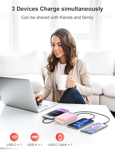 Nusyddy Portable Charger 27000mAh 22.5W w/Built-in Cable & LED Display Pink - color: Pink