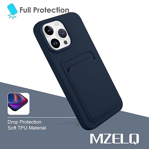 MZELQ Compatible with iPhone 15 Pro Case Card Holder -Blue | Wallet Cover,Camera Protection + Screen Protector Soft Card Slot Phone Case - color: Blue, size: iPhone 15 Pro