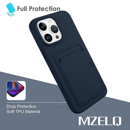 MZELQ Compatible with iPhone 15 Pro Case Card Holder -Blue | Wallet Cover,Camera Protection + Screen Protector Soft Card Slot Phone Case - color: Blue, size: iPhone 15 Pro