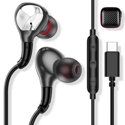 Jiunai USB C Headphones with Mic in-Ear Type C Wired Earbuds Stereo Black