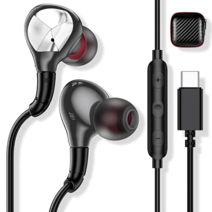 Jiunai USB C Headphones with Mic in-Ear Type C Wired Earbuds Stereo Black