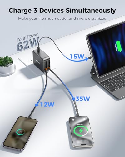 SUPERONE 62W Retractable Wall Charger with Dual USB C Cables - size: Dual Type-C Cables