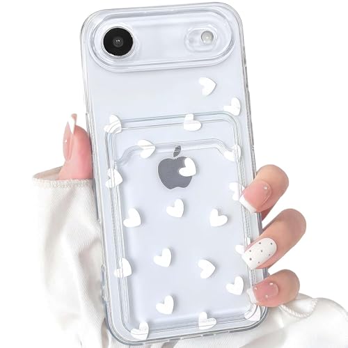 NITITOP Compatible for iPhone 17 Air Case Clear with Card Holder Cute White Love Heart Pattern Design Design Soft TPU Shock-Absorbing Wallet Case Protective Cover - White - color: White, size: iPhone 17 Air