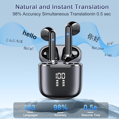 2026 AI Translation Earbuds Real Time, 165 Language Translator Earbuds 3-in-1 Bluetooth 5.4 with APP, Translation Headphones with 6 Translation Modes Translating Device for Travel/Business/Learning - color: Deep Black