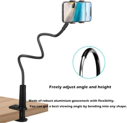 Gooseneck Phone Holder for Bed, Gooseneck Clip Adjustable Cell Phone Stand Universal 360 Flexible Mount for Desk Bedside Headboard Lazy Long Arm Clamp Bracket Filming,Cell Phone Bedstand Desk Mounts