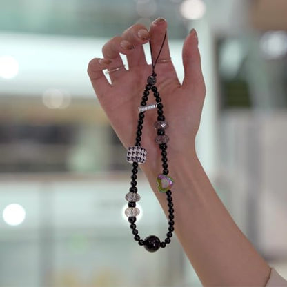 Elegant black bow beaded mobile phone charm -Stylish and lovely mobile wrist strap, cute accessories charm - Perfect for iPhone - style: Black round bead
