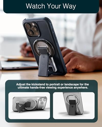 CLCKR Finger Phone Grip for MagSafe Stand, Phone Grip Loop Holder with Kickstand, Magnetic Phone Grip Holder, for iPhone 16/15/14/13/12 Pro Max Plus Series, Clear Pink - color: Pink