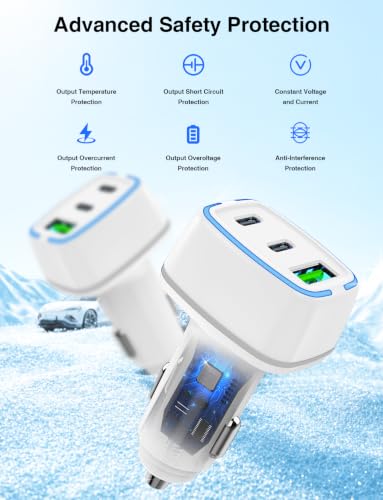 75W 3-Port Super Fast USB C Car Charger for iPhone 18/17/16 Pro Max - color: White