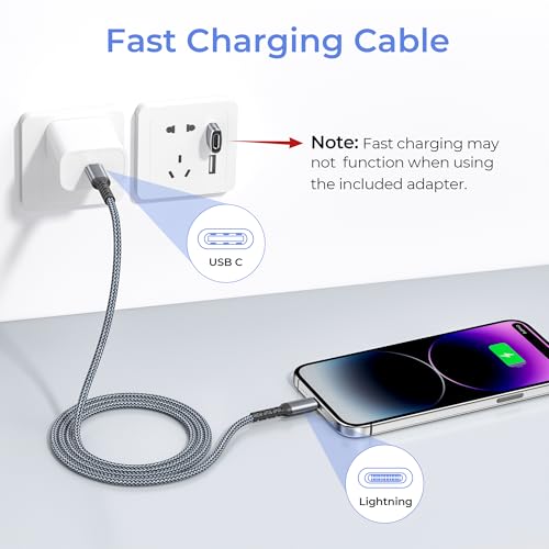 Basesailor iPhone 14 13 Pro Max Charger Cable 10FT with USB A Adapter - color: Gray, size: 10FT/3M