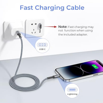 Basesailor USB C to Lightning Charger Cable 6.6FT with USB A Adapter - color: Gray, size: 6.6FT/2M