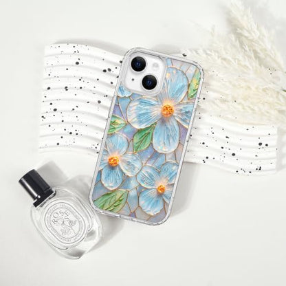 for iPhone 13 Mini 5.4" Magnetic Case【Compatible with MagSafe】 Aesthetic Oil Painting Stained Glass Flower Design, Slim Fit Hard PC Back Shockproof Cute Clear Phone Cover, Light Blue - color: Light Blue, size: iPhone 13 Mini