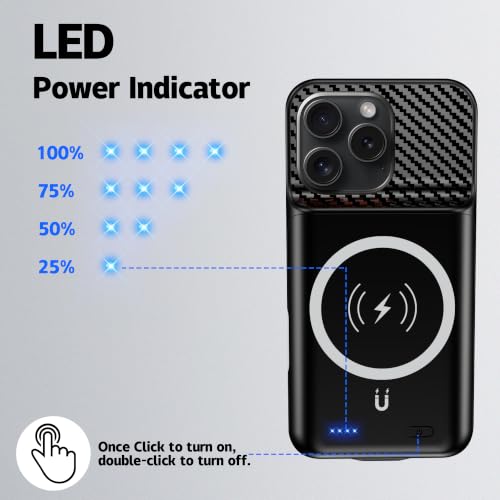 New 10000mAh Rechargeable Portable Battery Case with Wireless Charging Case Extend Battery Pack Charger Cover Compatible for iPhone 15 Pro Max (6.7 inch) Black - size: iPhone 15 Pro Max