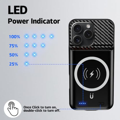 New 10000mAh Rechargeable Portable Battery Case with Wireless Charging Case Extend Battery Pack Charger Cover Compatible for iPhone 15 Pro Max (6.7 inch) Black - size: iPhone 15 Pro Max