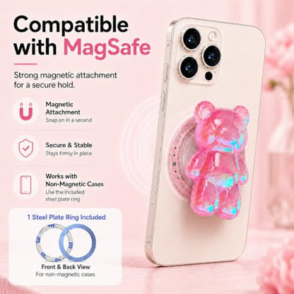 Magnetic 3D Bear Phone Grip Stand, MagSafe Compatible — Candy Pink - color: Candy Pink