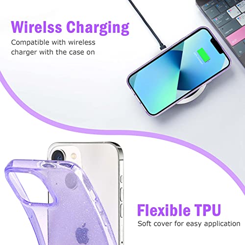 JJGoo Compatible with iPhone 13 Case, Glitter Soft TPU Shockproof Protective Bumper Cover, Sparkle Bling Sparkly Cute Slim Women Girls Phone Case for iPhone 13, 6.1inch, Purple Glitter - color: Purple Glitter