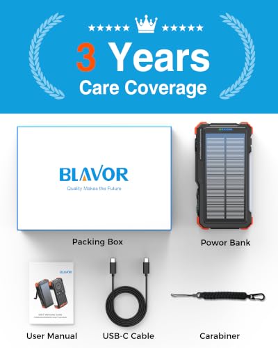 BLAVOR Solar Power Bank with Hand Crank and Built-in 4 Cables 20000mAh - color: Orange
