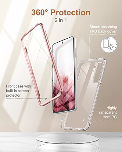 SURITCH for Samsung Galaxy S21 FE Clear Case 6.4" (Only), [Built-in Screen Protector] Full Body Protective Hard Shell+Soft TPU Phone Case for Samsung S21 FE -(Rose Gold Edge) - color: Rose Gold Edge