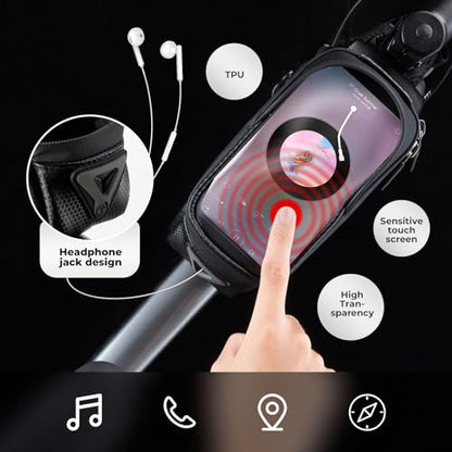 ROCKBROS Bike Phone Bag, [Oversized] EVA Waterproof Bike Top Tube Bag | Phone Holder Bicycle 1.7L Capacity Pouch Fits Phones With Case Under 7.2",E-Bike Accessories Straps Fit All Frames - color: Black - Hook and Loop - 1.7L
