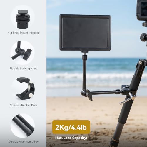 UTEBIT 13'' Magic Arm Camera Mount 360° Rotation 2-Sections Foldable Tabletop Holder with C-Clamp Overhead Camera Mount with 1/4" & 3/8" Screw Hole for DSLR, Digicam, Webcam, Microphone - size: 13 inch