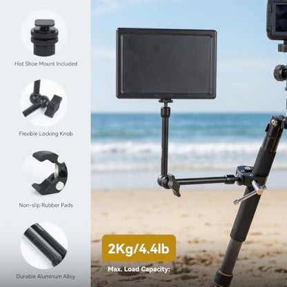 UTEBIT 13'' Magic Arm Camera Mount 360° Rotation 2-Sections Foldable Tabletop Holder with C-Clamp Overhead Camera Mount with 1/4" & 3/8" Screw Hole for DSLR, Digicam, Webcam, Microphone - size: 13 inch