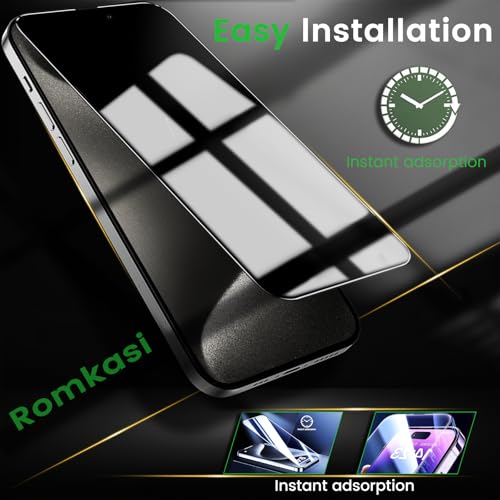Romkasi 4 Pack Privacy Screen Protector for iPhone 15 Pro Max 6.7 Inch with 4 Pack Camera Lens Protector, Anti Spy Tempered Glass Film, Anti-Scratch, Touch Sensitive, Case Friendly - color: iPhone 15 Pro Max