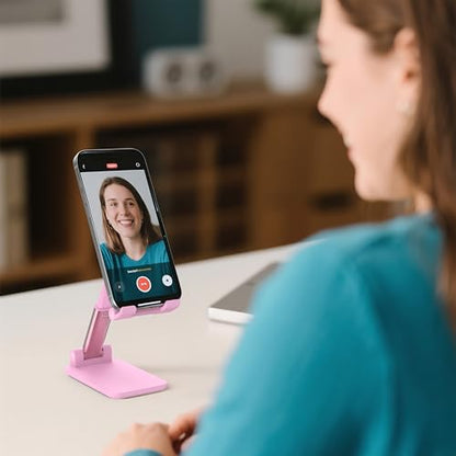 Cell Phone Stand, Adjustable Angle and Height Cell Phone Holder for Desk, Foldable and Portable, Anti-Slip Silicone Pad, Compatible with All Mobile Phones and 4-8 Inch Devices (Black&White&Pink) - color: Black&White&Pink