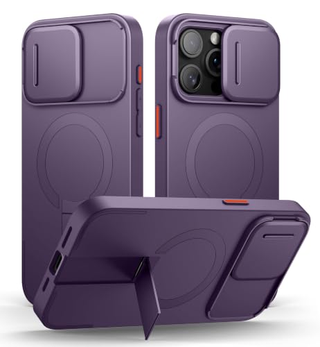 SURITCH for iPhone 15 Pro Max Case with Magnetic Camera Slide Cover and Adjustable Kickstand, Compatible with MagSafe, Shockproof Bumper Case Slim Protective Cover 6.7 Inch, Dark Purple - color: Dark Purple, size: IPhone 15 Pro Max-6.7"