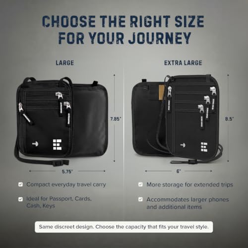 Zero Grid RFID Travel Neck Wallet, Extra Large Passport Holder, Black - color: Black, size: Family