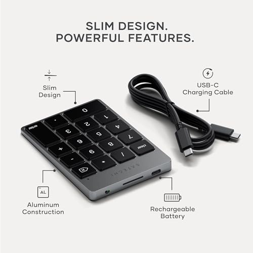Satechi Slim Aluminum Bluetooth Keypad, USB-C Rechargeable, Space Gray - color: Space Gray, size: USB-C