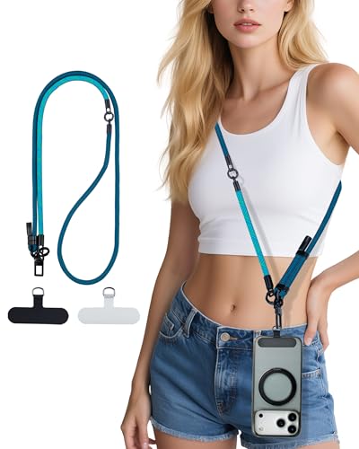 Phone Lanyard Crossbody, 3-in-1 Neck Strap& Wrist Strap, Adjustable Anti-Theft Lanyard with 2 Phone Tether Tabs, Universal Cell Phone Strap for All Case,Travel Essential, Teal - color: 4-teal