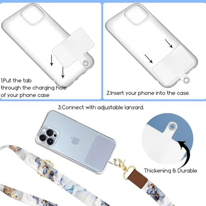 Phone Lanyard Wrist Strap Crossbody Adjustable, Cell Phone Lanyard for Around The Neck Shoulder Wristlet Strap - color: Blue Grey Marble