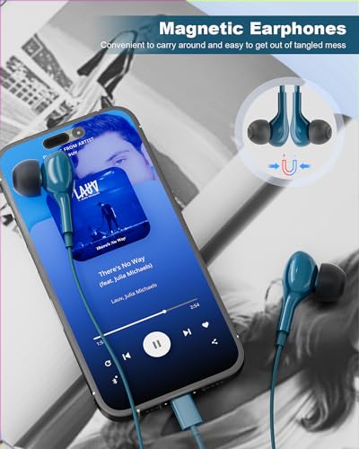 USB C Headphones for iPhone 15 Plus 16 Pro 17 Pro Max Pixel Redmi Magnetic - color: Blue