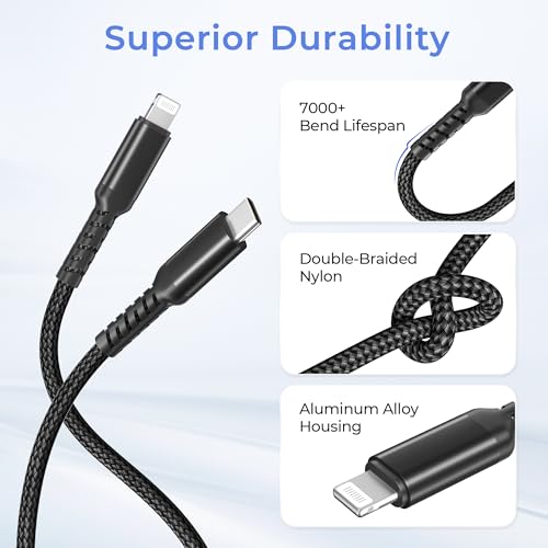 Basesailor USB C to Lightning Charger Cable 3.3FT with USB A Adapter - color: Black, size: 3.3FT/1M