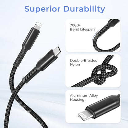 Basesailor USB C to Lightning Charger Cable 3.3FT with USB A Adapter - color: Black, size: 3.3FT/1M