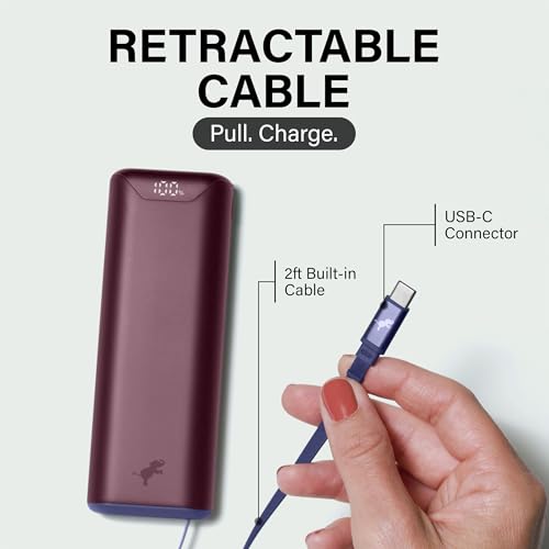 Nimble Champ Stretch Portable Charger with USB-C Cable, 10000mAh Power Bank - color: Dark Cherry